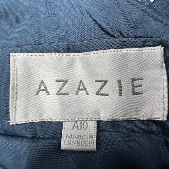 Azazie Aziza Dress Womens A10 Dark Navy A Line V Neck Pleated Chiffon Bridesmaid - Picture 10 of 16